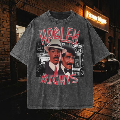Caviar Club washed black cotton t-shirt featuring a Harlem Nights movie graphic print and a regular fit.